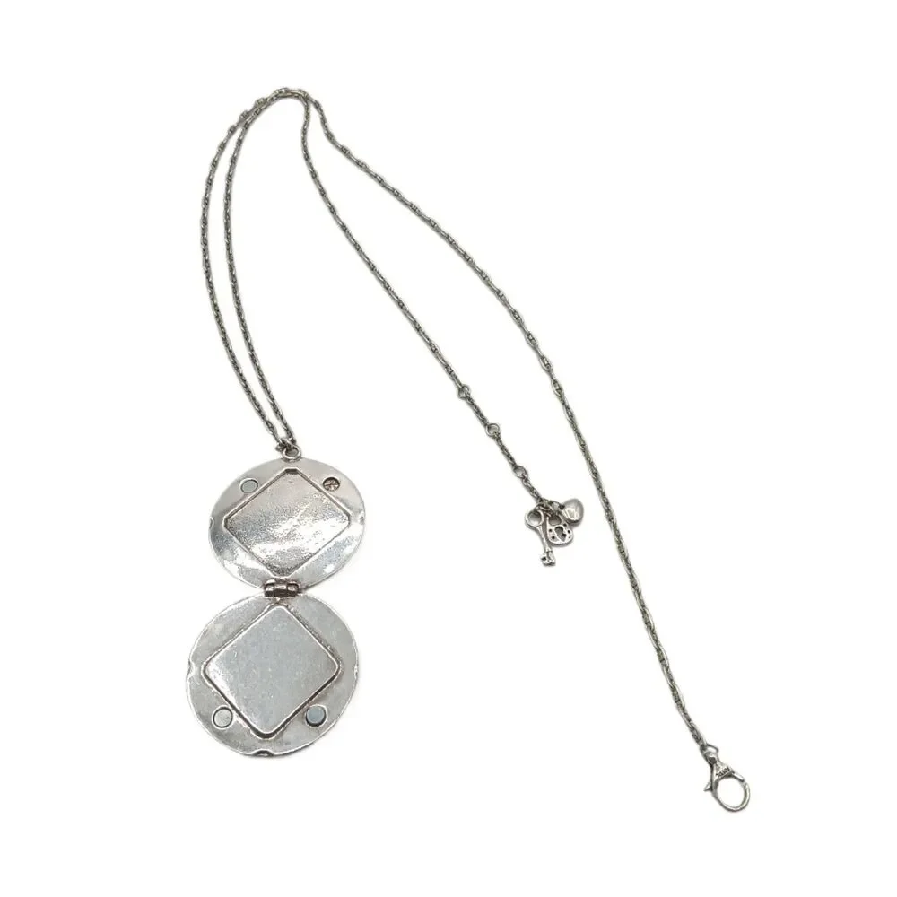 Fossil Locket Pendant Necklace 35” Silver Tone Charms Geometric Boho Chic Aztec